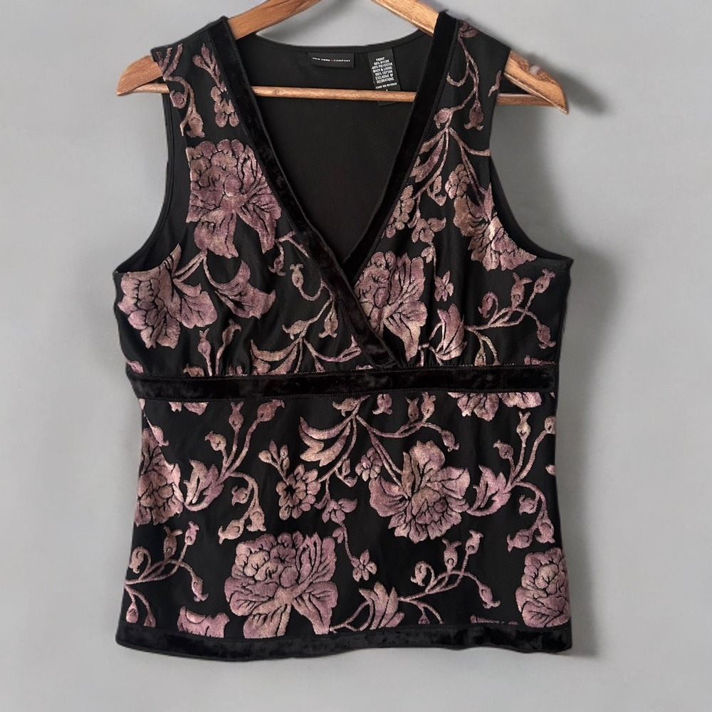 New York & Company Black and Pink Floral Blouse